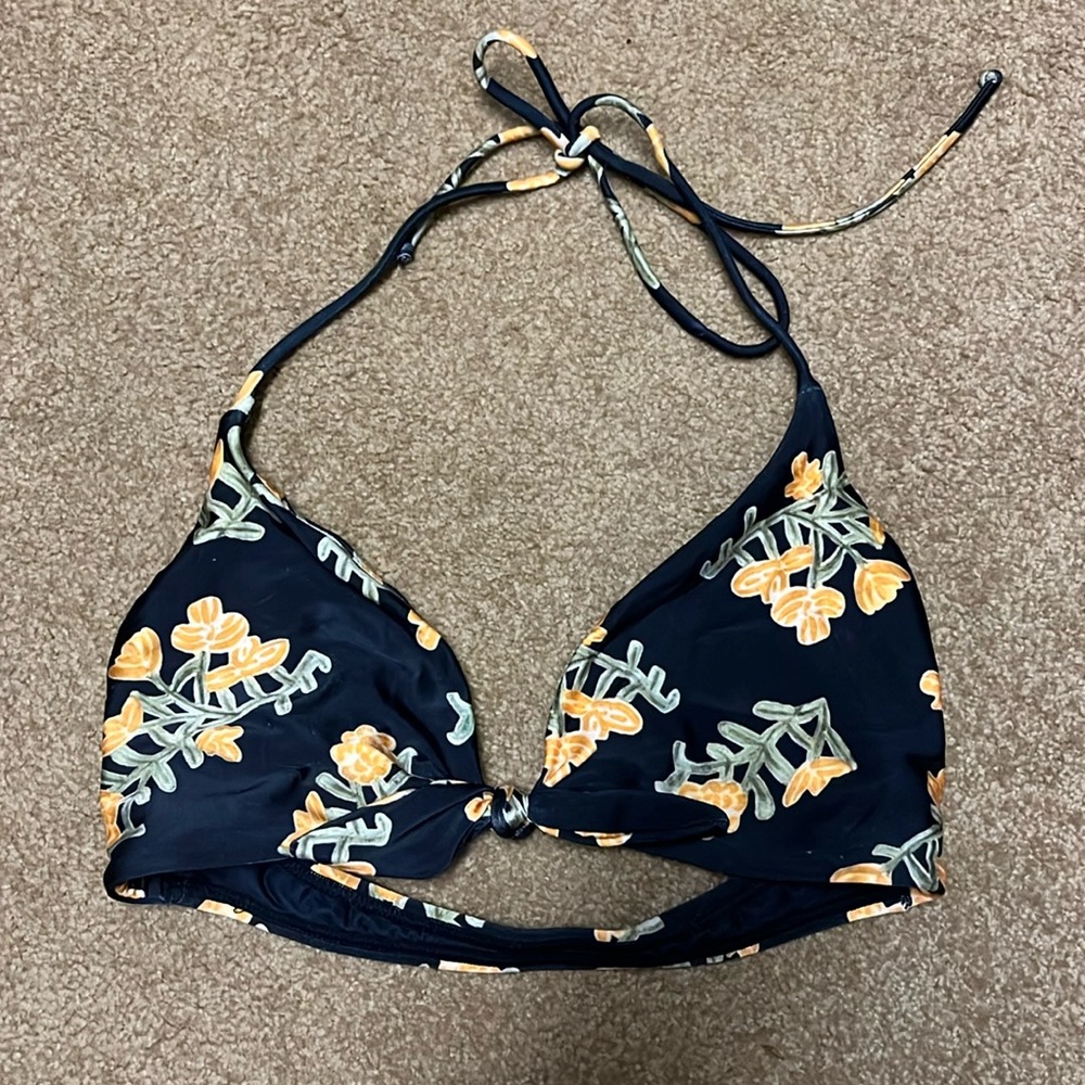 ViX Halter Bikini Top Black with gold and green flowers